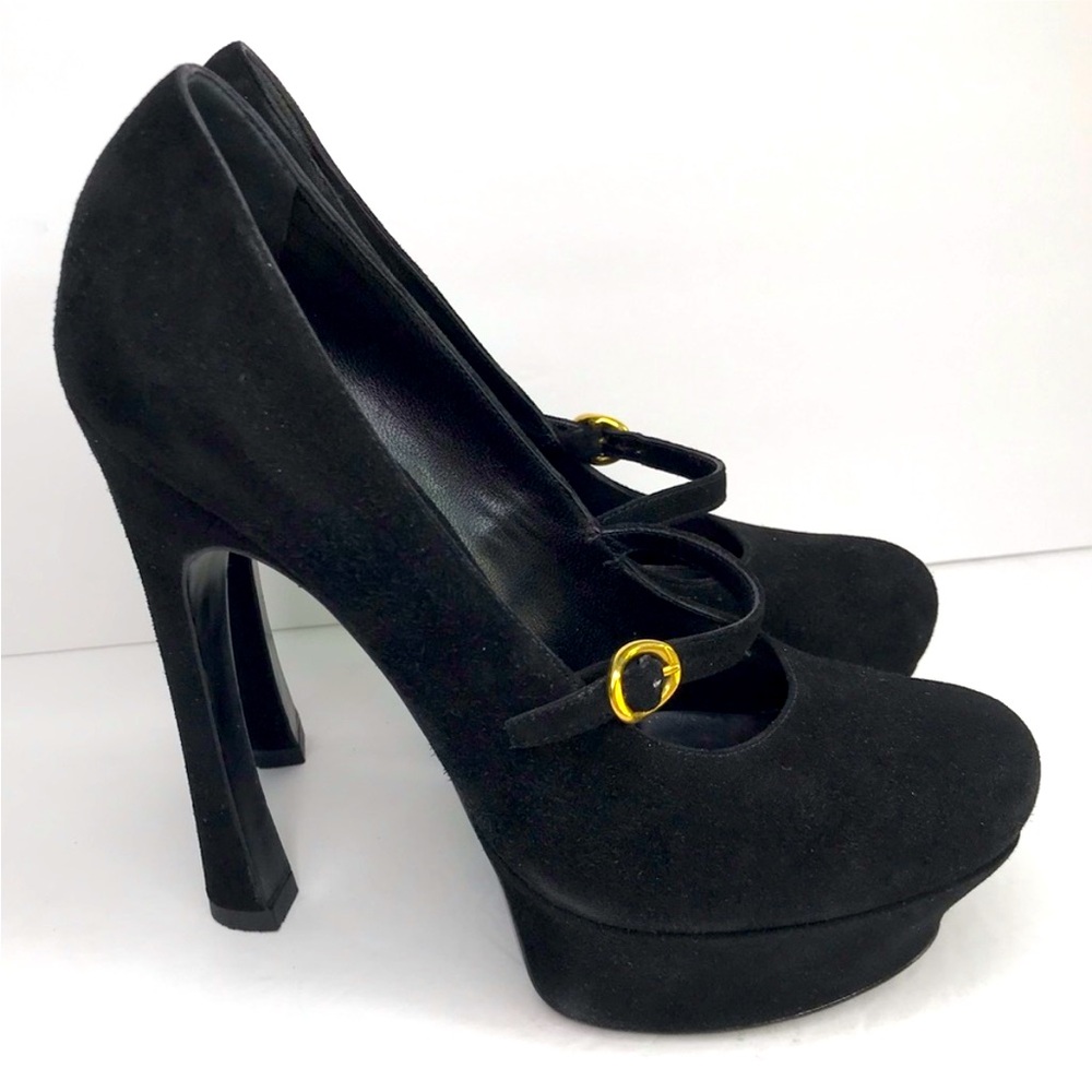 YSL Yves Saint Laurent Brown Suede Tribtoo Mary Jane Platform Heels Size 37